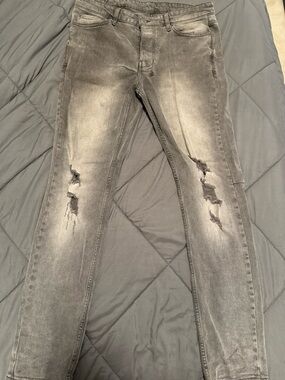 Ksubi Distressed Washed Gray Slim Jeans